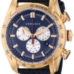Versace Men’s VDB030014 V-Ray Rose Gold-Tone Watch With Blue Leather Strap
