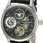 Stuhrling Original Men’s 657.02 Delphi Stainless Steel Automatic Self-Wind Dual Time AM/ PM Indicator Watch With Black Leather Band