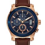 GUESS Men’s Brown and Rose Gold-Tone Leather Sport Watch
