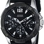 GUESS Men’s U0366G1 Sporty Silver-Tone Stainless Steel Watch with Multi-function Dial and Black Strap Buckle