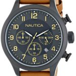 Nautica Men’s N16599G BFD 101 Chrono Classic Stainless Steel Watch with Tan Leather Band