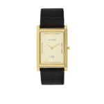 Titan Men’s 1043YL05 EDGE – Ultra Slim – Gold Dial Black Leather Strap Watch