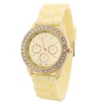PromiseU Fashion Silicone Golden Crystal Stone Quartz Ladies Jelly Wrist Watch