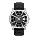 Bulova Men’s Precisionist Black Dial and Leather Strap Watch