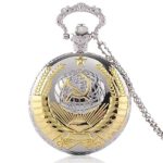 Fashion Silver Gold USSR Soviet Sickle Hammer Men’s Quartz Pocket Watch Steampunk Pendant Necklace Chain