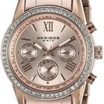 Akribos XXIV Women’s AK872RG Round Rose Gold Ion-Plated Crystal Accent Watch