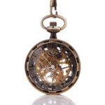 Carrie Hughes Bronze Steampunk Mechanical skeleton Hand Winding Pocket watch with chain Fob for Men Woman