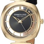 Kenneth Cole New York Women’s ‘Transparency’ Quartz Brass-Plated-Stainless-Steel and Leather Dress Watch, Color:Black (Model: KC15108004)