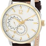 Nautica Unisex N16648G NCT 15 Gold-Tone Stainless Steel Watch with Brown Leather Band