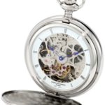 Charles-Hubert, Paris 3904-W Premium Collection Stainless Steel Polished Finish Double Hunter Case Mechanical Pocket Watch