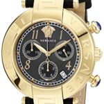 Versace Women’s Q5C70D009 S009 New Reve Yellow Gold Ion-Plated Watch with Black Leather Band