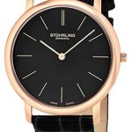 Stuhrling Original Men’s 601.3345K1 Analog Classic Ascot Swiss Quartz Ultra Thin Rose Tone Black Leather Strap Watch