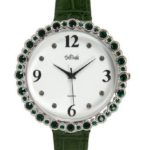 Bob Mackie Women’s Silver-Tone Emerald Swarovski Crystal Leather Strap Watch # M7389SX