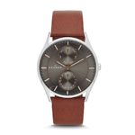 Skagen Men’s Saddle Leather Multifunction Watch with Rose Goldtone Accents