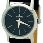 Le Chateau #7018L Women’s Round Black Dial Leather Band Ultra Slim Dress Watch