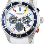 Nautica Men’s ‘NST 12 FLAGS’ Quartz Stainless Steel and Silicone Casual Watch, Color:Silver-Toned (Model: NAD16536G)