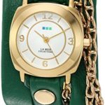 La Mer Collections Women’s ‘Portland Chain’ Quartz Gold-Tone and Leather Watch, Color:Green (Model: LMMULTI2016314)