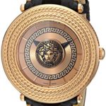 Versace ‘V-Metal Icon’ Swiss Quartz Stainless Steel and Leather Casual Watch, Color:Black (Model: VQL020015)