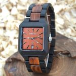 Bewell Handmade Wooden Watch for Men Rectangle Dial Date Display Quartz Wristwatch W110A