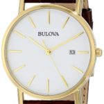 Bulova Men’s 97B100 Gold-Tone Stainless Steel Watch With Brown Leather Band