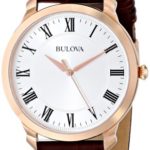 Bulova Men’s 97A107 Gold-Tone Stainless Steel Watch with Brown Leather Strap