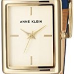 Anne Klein Women’s AK/2762CHDB Gold-Tone and Dark Blue Leather Strap Watch