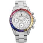Croton Men’s Silvertone Multi-function Watch with Multi-colored CZ Baguettes on Bezel – CN307565SSMC