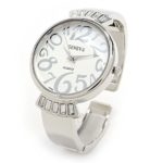 Silver Metal Crystal Band Large Face Women’s Bangle Cuff Watch