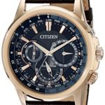 Citizen Eco-Drive Men’s BU2023-04E Calendrier Gold-Tone Watch with Leather Band