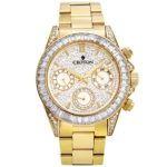 Croton Men’s Goldtone Multi-function Watch with Clear CZ Baguettes on Bezel – CN307565YLCR