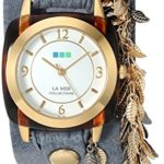 La Mer Collections Women’s ‘Multi Leaf’ Quartz Gold-Tone and Leather Watch, Color:Blue (Model: LMCW2016366)