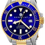 Henry Jay Mens 23K Gold Plated Two Tone Stainless Steel “Specialty Aquamaster” Professional Dive Watch with Date (Great Father’s Day Gift)