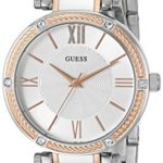 GUESS Women’s U0636L1 Dressy Rose Gold-Tone Watch with Textured Silver Dial  and Stainless Steel Pilot Buckle