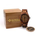 Bewell – W086B Fashion Men Wooden Watch Analog Quartz Movement Day Display Casual Watches with Bamboo Box