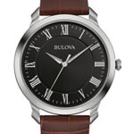 Bulova Men’s Quartz Stainless Steel and Brown Leather Dress Watch (Model: 96A184)