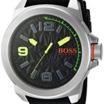BOSS Orange Men’s Quartz Stainless Steel and Silicone Watch, Color:Black (Model: 1513375)
