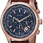GUESS Men’s U0500G1 Dressy Rose Gold-Tone Stainless Steel Watch with Chronograph Dial and Brown Strap Buckle