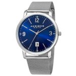 Akribos XXIV Men’s AK858BU Round Blue Dial Three Hand Quartz  Bracelet Watch