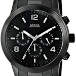 GUESS Men’s U15061G1 Sporty Black Stainless Steel Watch with Chronograph Dial and Deployment Buckle