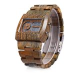 Bewell Bamboo Handmade Wooden Men Quartz Watch with Double Movement Wrist Watch