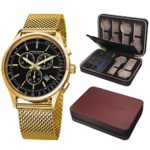 Akribos XXIV Men’s AK625YGB Round Black Dial Chronograph Quartz Stainless Steel Bracelet Watch + Gift Box