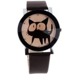 PromiseU Fashion Casual Cute Cartoon Kitty PU Leather Clock Quartz Wrist Watches