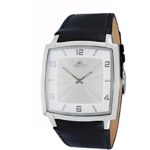 Adee Kaye Men’s Arc Collection 43mm Black Leather Band Steel Case Swiss Quartz White Dial Watch AK2221-MSV