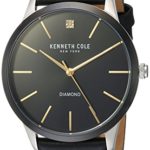 Kenneth Cole New York Men’s ‘Diamond’ Quartz Stainless Steel and Leather Dress Watch, Color:Black (Model: KC15111003)