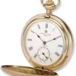 Charles-Hubert, Paris 3908-GR Premium Collection Gold-Plated Stainless Steel Satin Finish Double Hunter Case Mechanical Pocket Watch