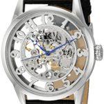 Adee Kaye Men’s ‘Glass Collection’ Mechanical Hand Wind Stainless Steel and Leather Casual Watch, Color:Black (Model: AK2296-M)