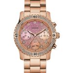 GUESS Women’s U0774L3 Sporty Rose Gold-Tone Watch with Pink Dial , Crystal-Accented Bezel and Stainless Steel Pilot Buckle