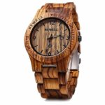 Bewell Mens Solid Zebra Wood Watch Natural Sandalwood Japan Quartz Date Calendar Wooden Wrist Watch
