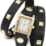 La Mer Collections Women’s LMLW1010A Gold-Tone Watch with Black Leather Wrap-Around Band