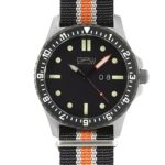 German Military Titanium Watch. GPW Big Date. 200M W/R. Sapphire Crystal. Black White & Orange Nylon Strap.